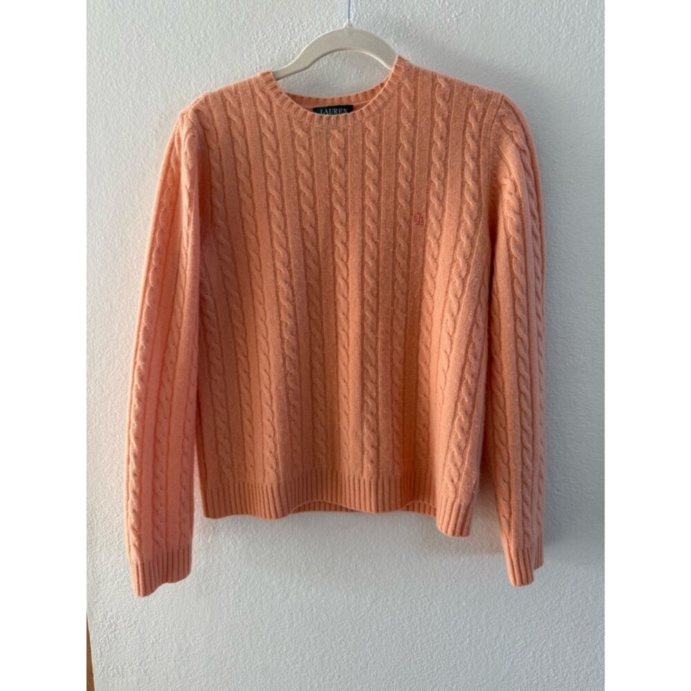 Ralph Lauren Cashmere Peach Cable-Knit Crewneck Sweater